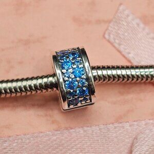 Sterling Silver 925 Blue CZ Round Divider/Stopper Charm